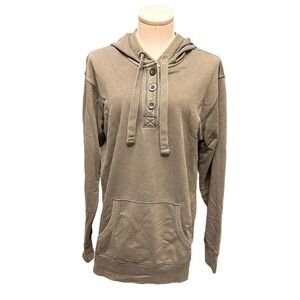 Cabelas Womens Olive Green Henley Hoodie Button Front Kangaroo Pocket Large